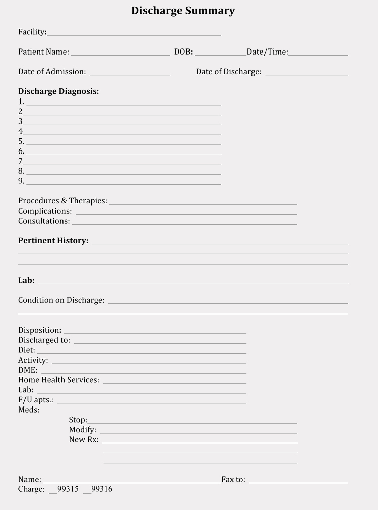 Patient Discharge form Template Elegant 11 Free Discharge Summary forms In General format