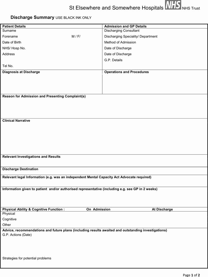 Patient Discharge form Template Elegant 3 Discharge Summary Template Free Download