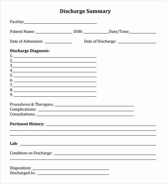 Patient Discharge form Template Elegant Free 7 Sample Discharge Summary Templates In Pdf