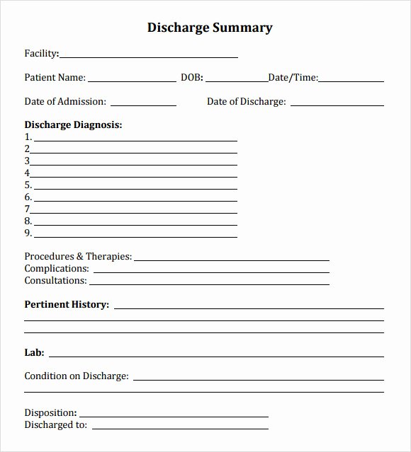 Patient Discharge form Template Elegant Free 7 Sample Discharge Summary Templates In Pdf