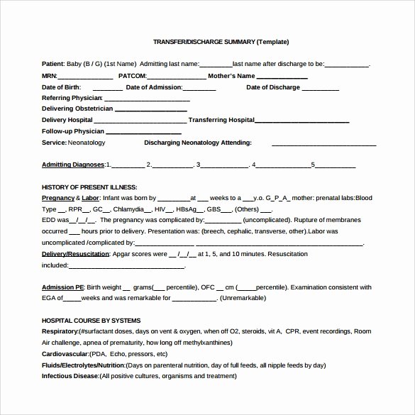 Patient Discharge form Template Elegant Sample Discharge Summary 10 Documents In Pdf Word