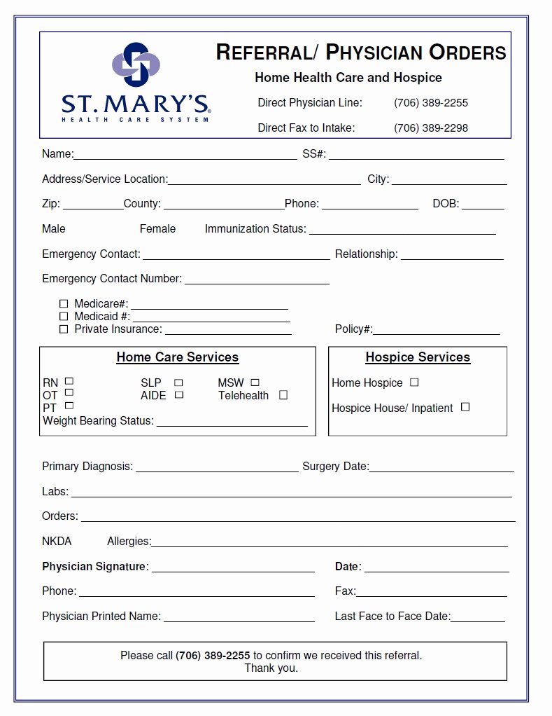 Patient Discharge form Template Inspirational Referral forms St Mary S Hospital and Health Care System