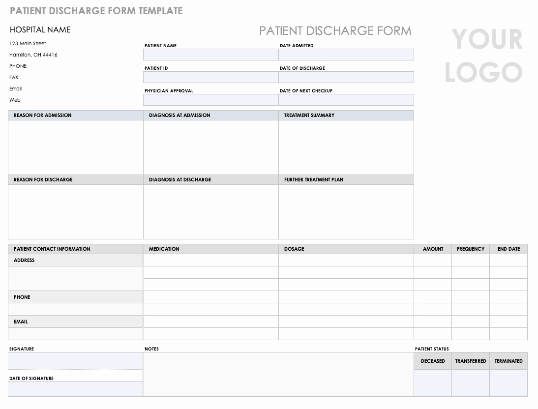 Patient Discharge form Template Luxury Free Medical form Templates