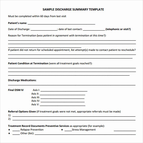 Patient Discharge form Template New Discharge Summary Template 11 Free Samples Examples