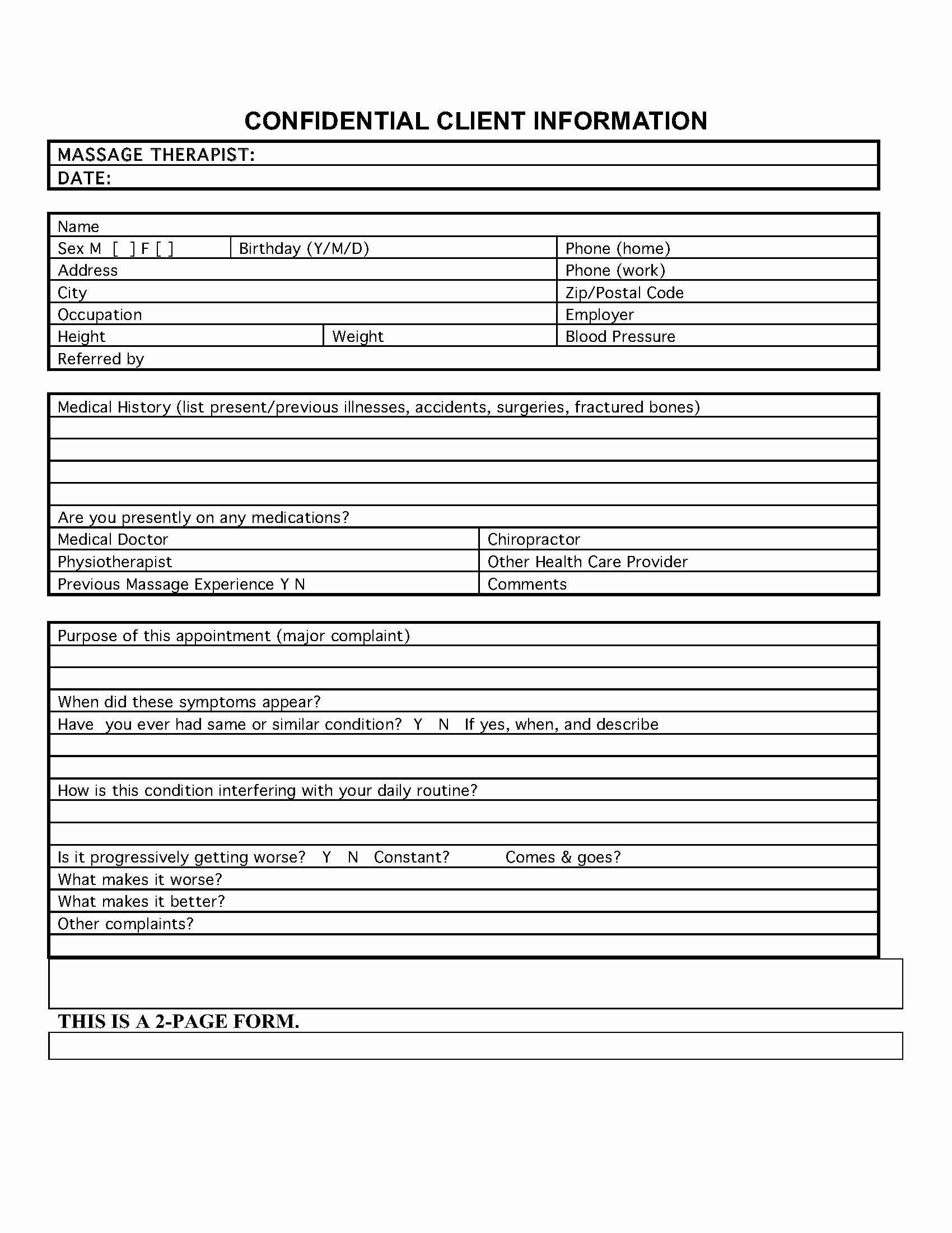Patient Information Sheet Template Awesome Confidential Patient Information Sheet for Massage therapy