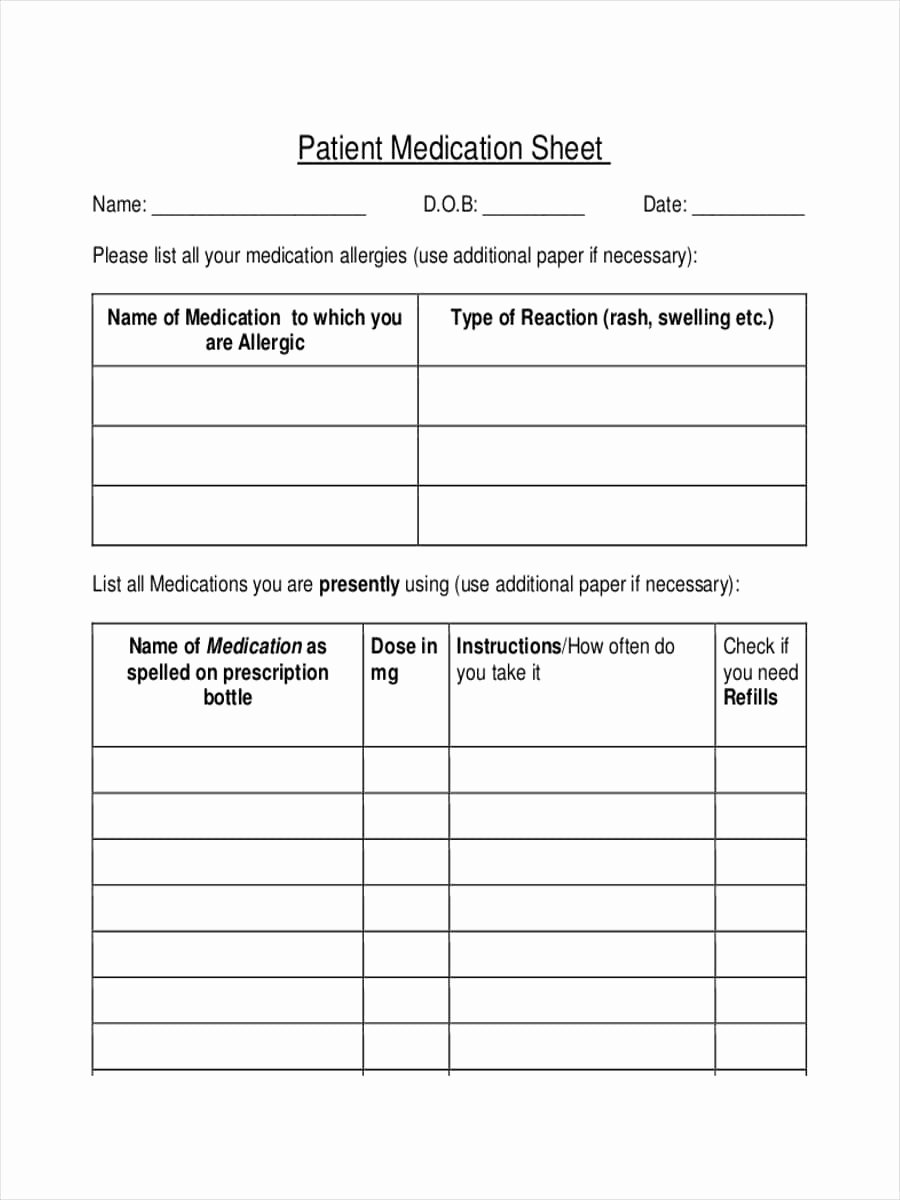 Patient Information Sheet Template Beautiful Free 10 Medication Sheet Examples &amp; Samples In Pdf