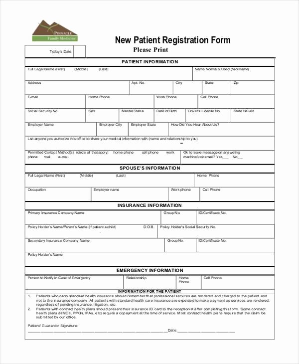 Patient Information Sheet Template Elegant Free 38 Registration form Templates