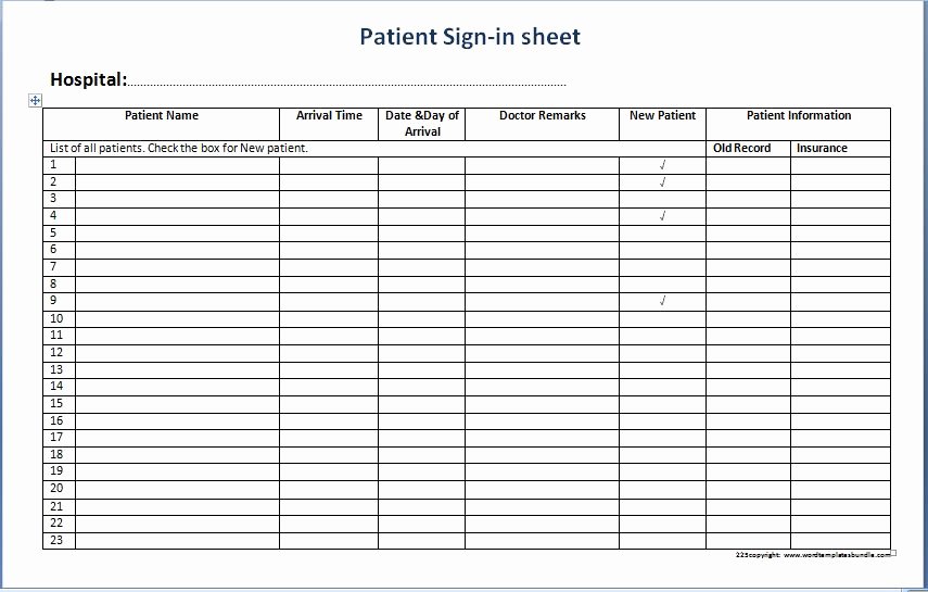Patient Information Sheet Template Lovely Patient Sign In Sheet Templates