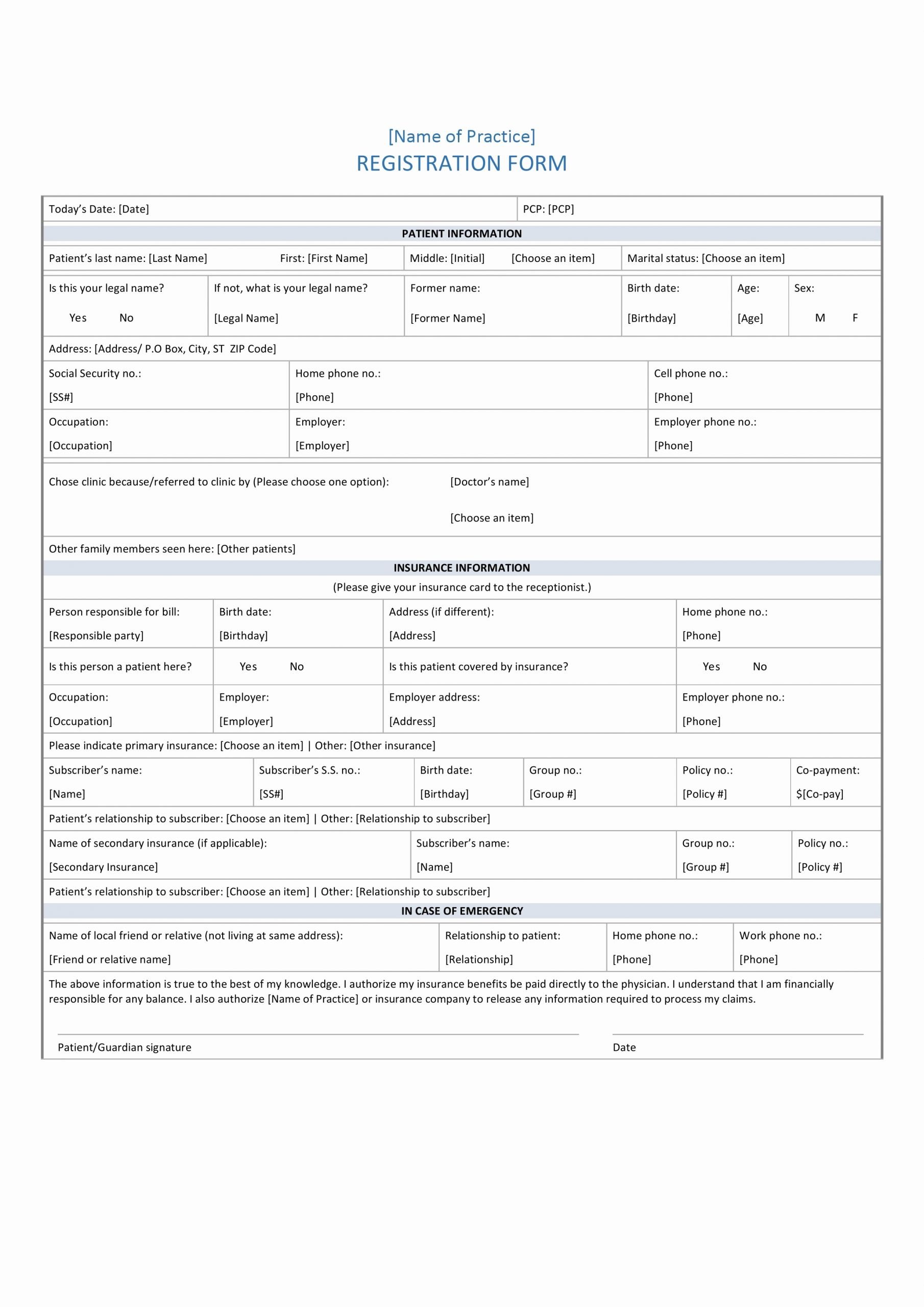 Patient Information Sheet Template Luxury Free Patient Registration form Pdf Template Best solutions