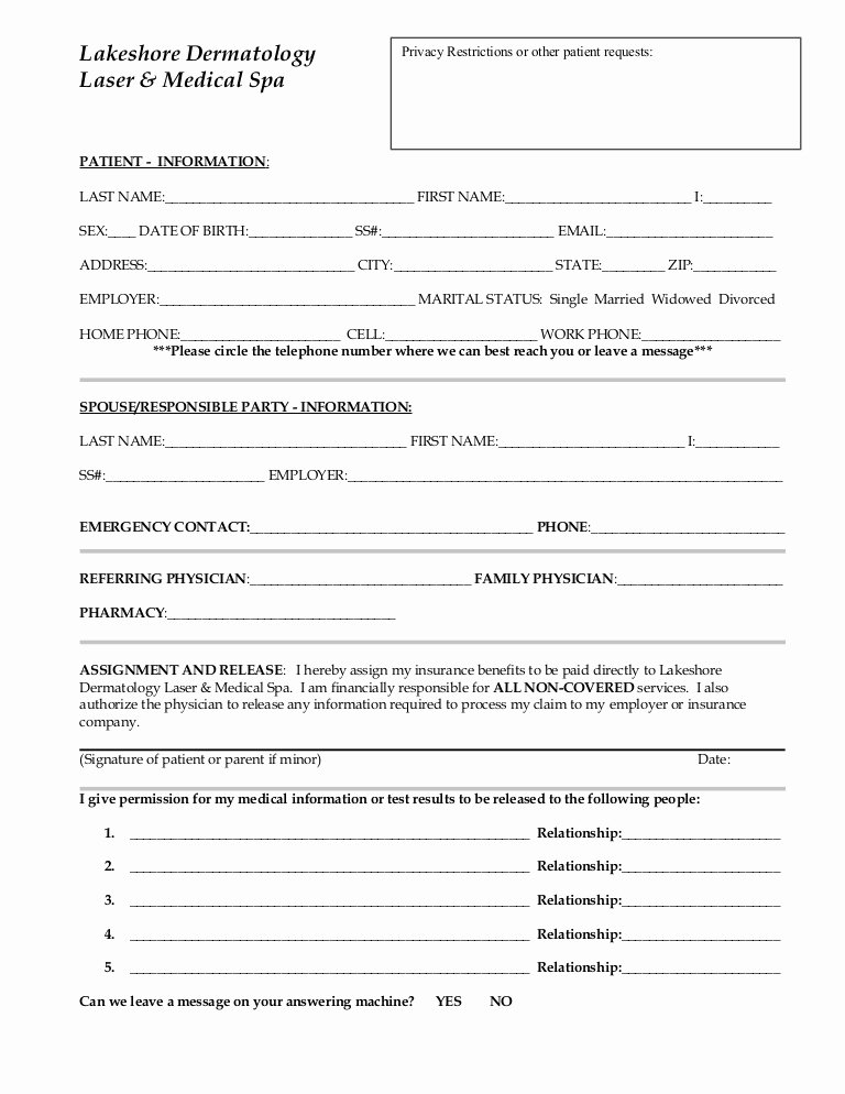 Patient Information Sheet Template Unique Patient Demographic form