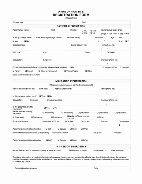 Patient Information Sheet Template Unique Printable Registration form Template