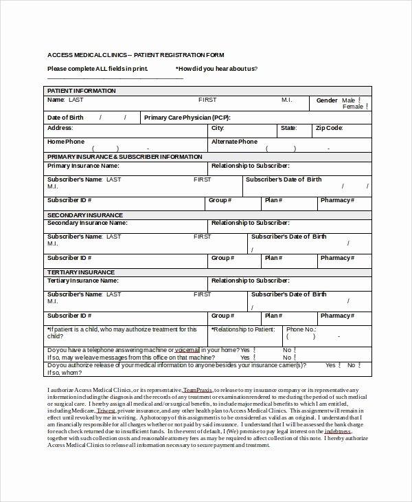 Patient Information Sheet Template Unique Sample Patient Registration form 8 Free Documents