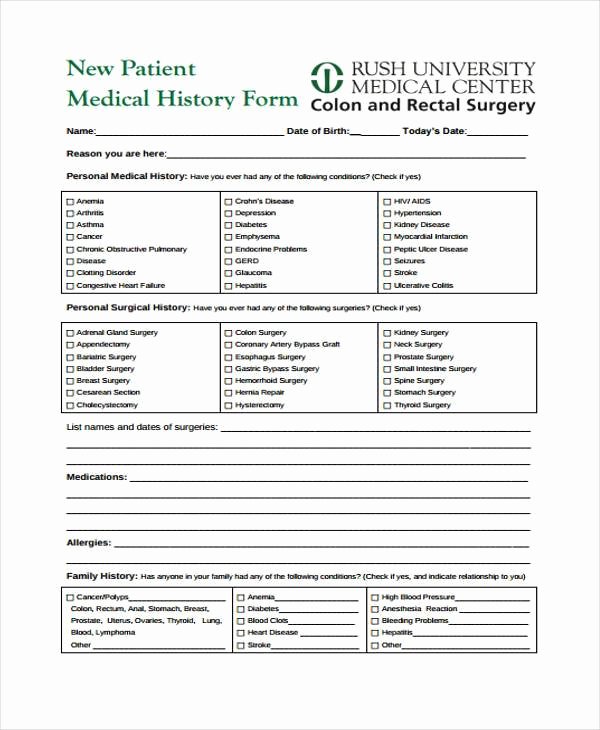 Patient Medical History form Template Awesome Free 35 Medical form In Templates