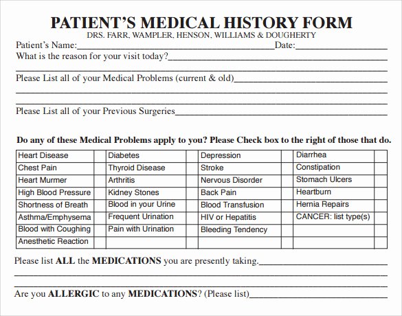 Patient Medical History form Template Beautiful 14 Medical History forms Free Sample Example format