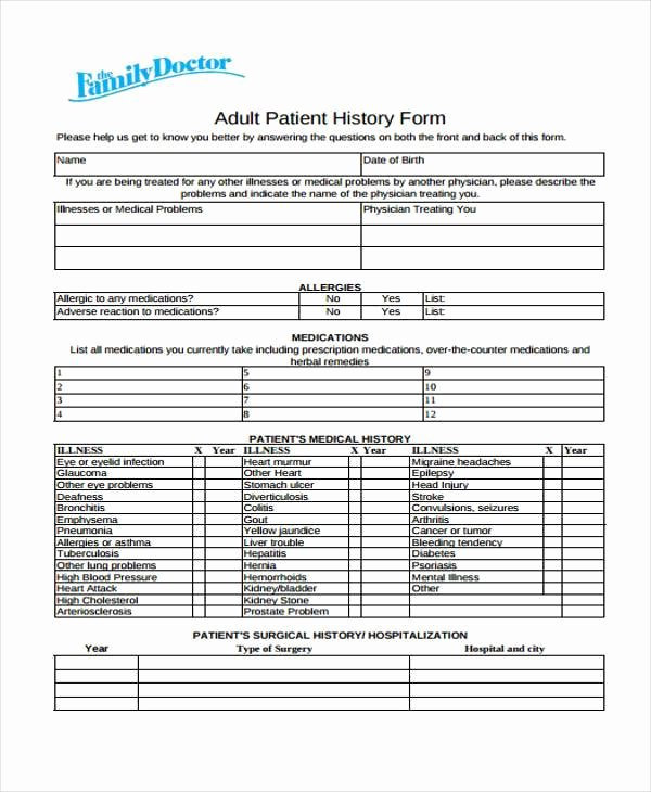 Patient Medical History form Template Inspirational Free 35 Medical form In Templates