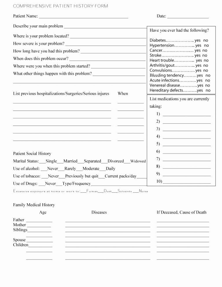 Patient Medical History form Template Lovely 67 Medical History forms [word Pdf] Printable Templates