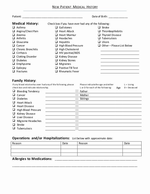Patient Medical History form Template Lovely New Patient forms New Patient Medical History