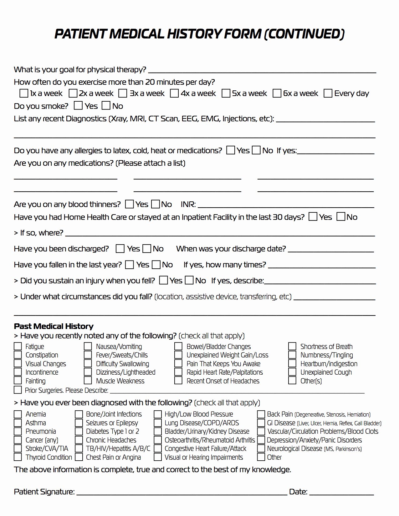 Patient Medical History form Template New Patient Intake forms