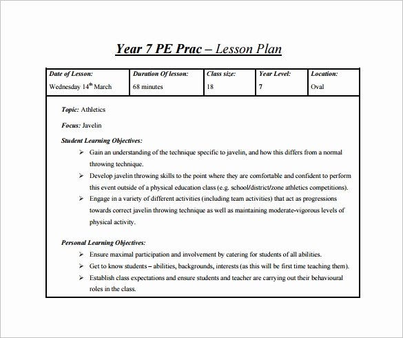 Pe Lesson Plan Template Blank Elegant 59 Lesson Plan Templates Pdf Doc Excel