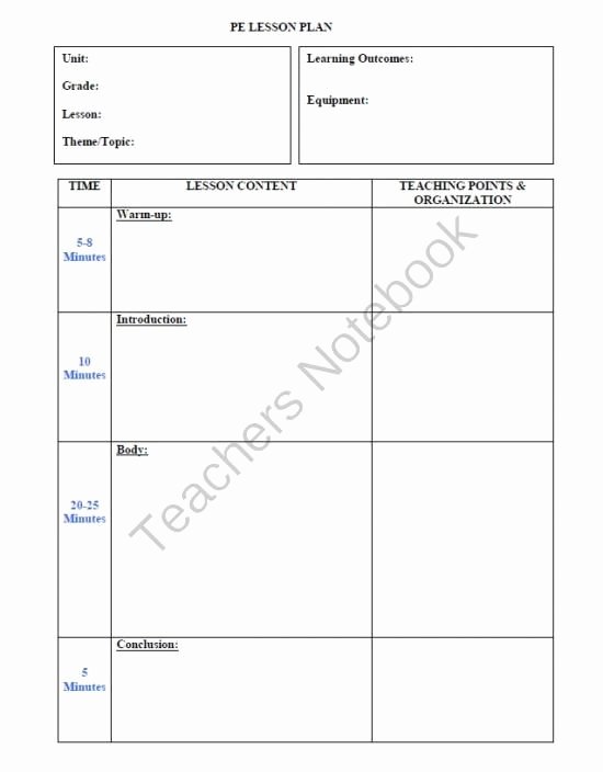 Pe Lesson Plan Template Blank Elegant Pe Lesson Plan Template From Terri Steachingtreasure On