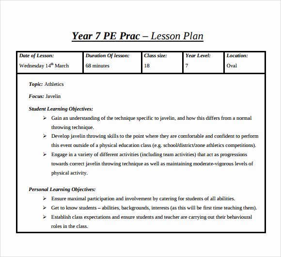 Pe Lesson Plan Template Blank Unique 8 Physical Education Lesson Plan Templates for Free