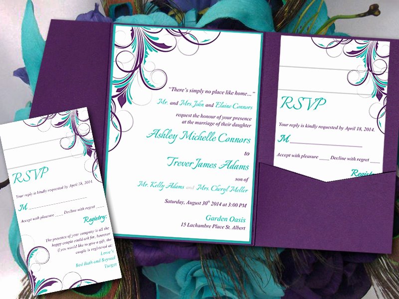 Peacock Invitations Template Free Best Of Peacock Pocketfold Wedding Invitation Template Set Teal