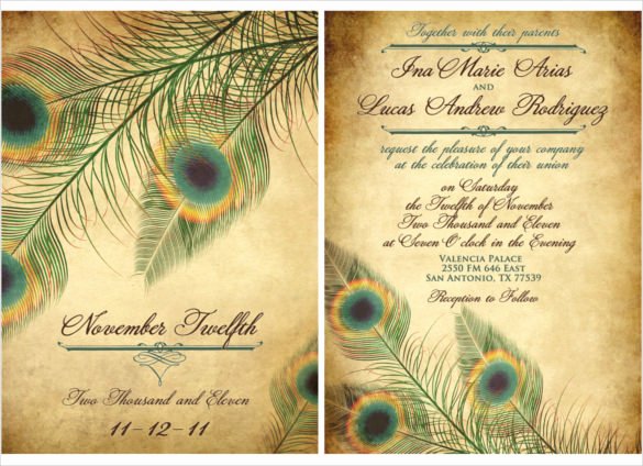 Peacock Invitations Template Free Lovely 23 Peacock Wedding Invitation Templates – Free Sample