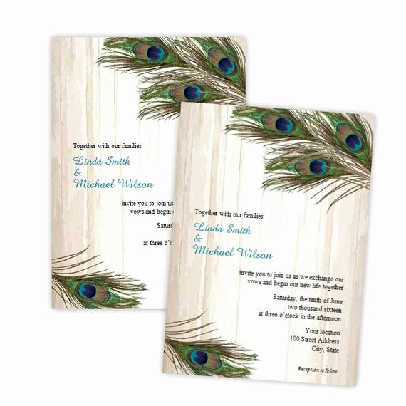 Peacock Invitations Template Free New Wedding Invitation Peacock Feathers On Wood Diy Printable