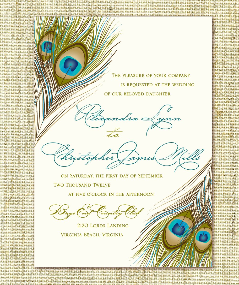 Peacock Invitations Template Free Unique Wedding Invitation Peacock Feather Script Pocket by