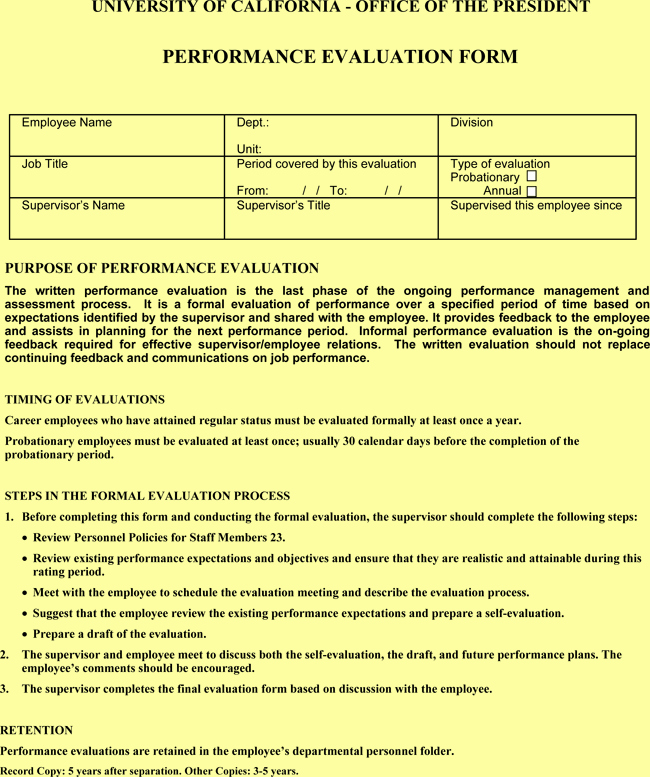 Performance Evaluation form Template Awesome Performance Evaluation form Template Samples for Employees