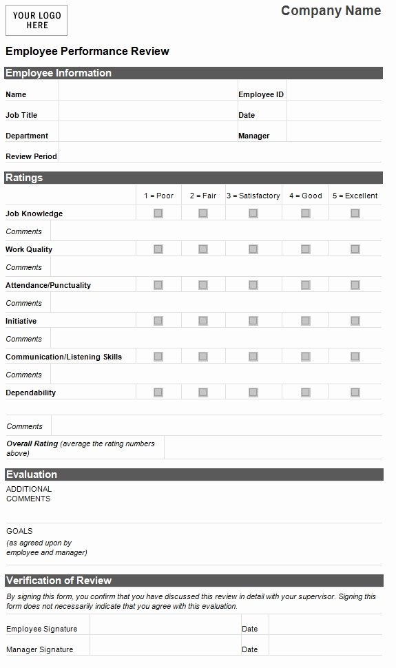 Performance Evaluation form Template Beautiful Employee Performance Evaluation form Hr Management for