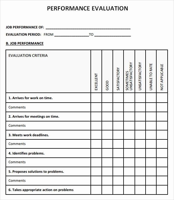 Performance Evaluation form Template Beautiful Performance Evaluation 9 Download Free Documents In Pdf