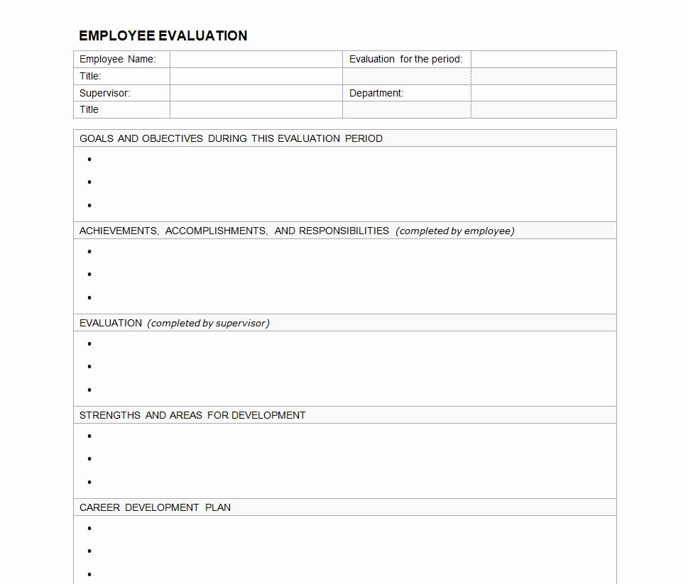 Performance Evaluation form Template Lovely Employee Evaluation form