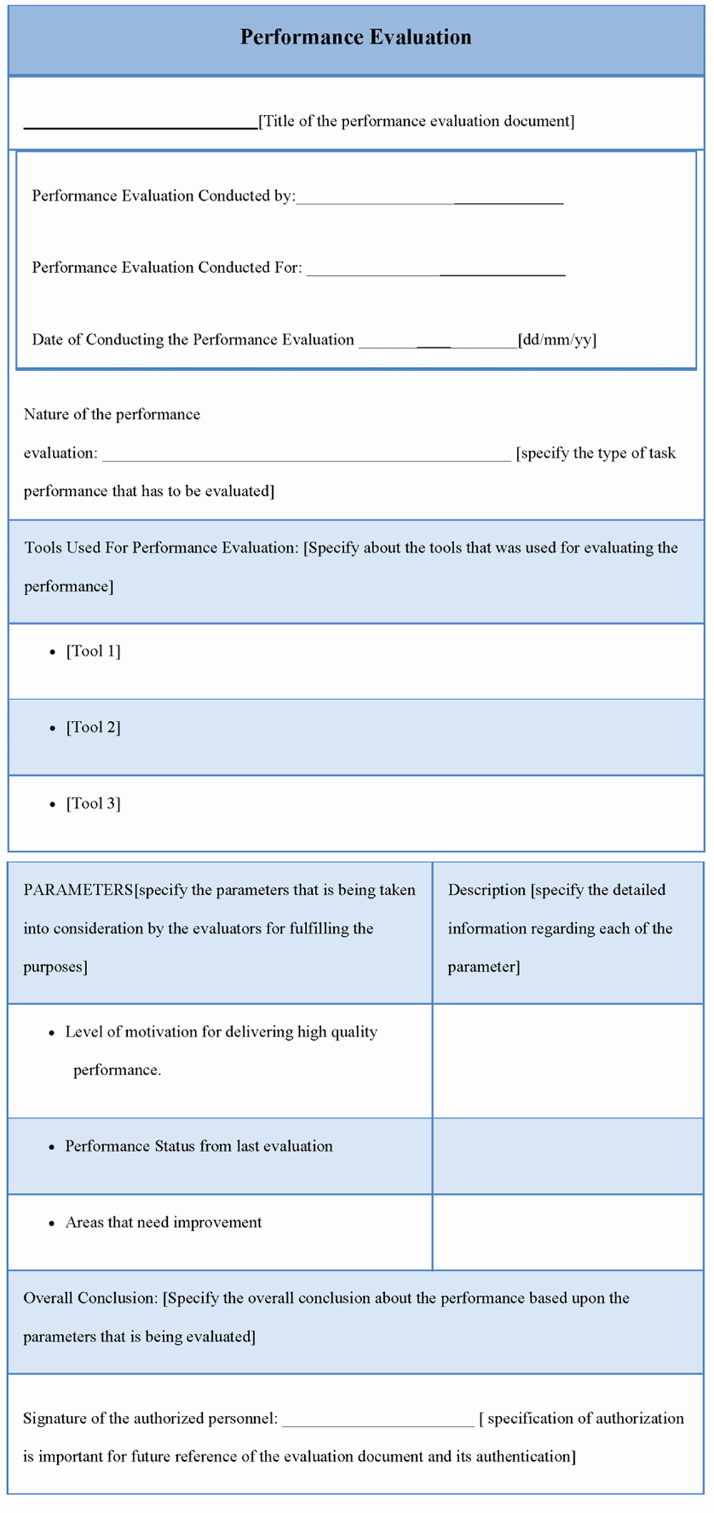 Performance Evaluation form Template Luxury Performance Evaluation Template