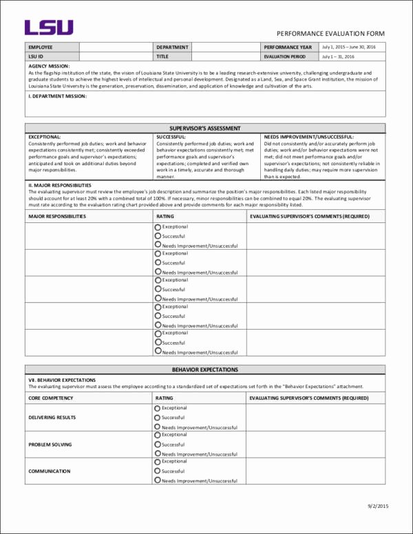 Performance Evaluation form Template New Employee Performance Evaluation Goals 10 Samples and