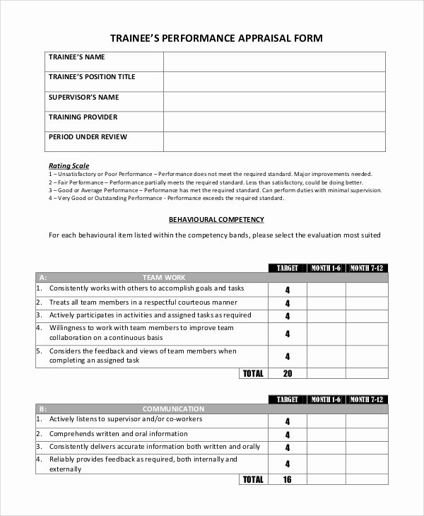 Performance Evaluation form Template Unique 9 Performance Appraisal Examples Pdf Word