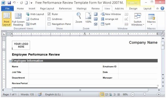 Performance Evaluation Template Word Best Of Free Performance Review Template form for Word 2007