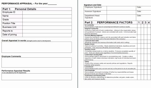 Performance Evaluation Template Word Fresh Peformance Appraisal form