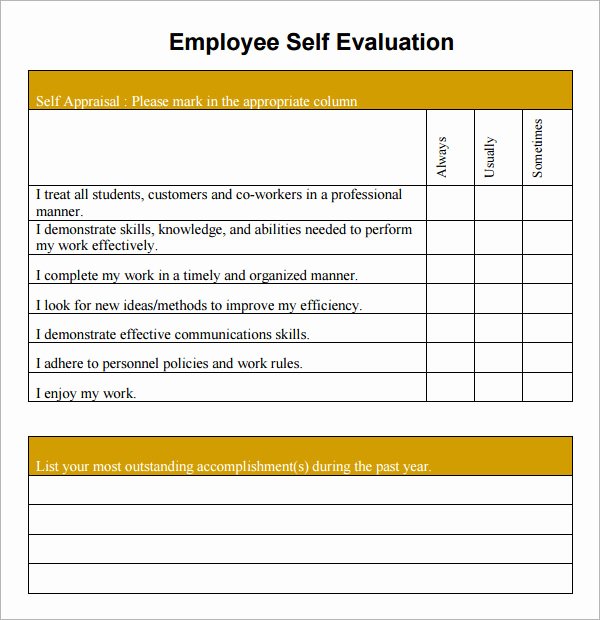 Performance Evaluation Template Word New Free Employee Self Evaluation forms Printable