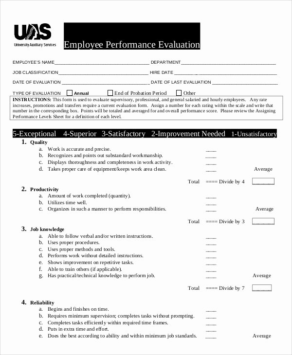 Performance Evaluation Template Word New Performance Evaluation Samples and Templates 7