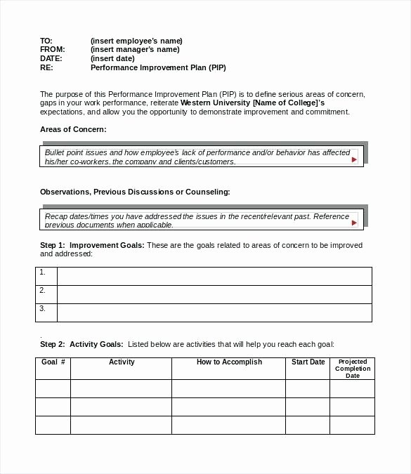 Performance Improvement Plan Template Excel Elegant Performance Improvement Plan Example Template