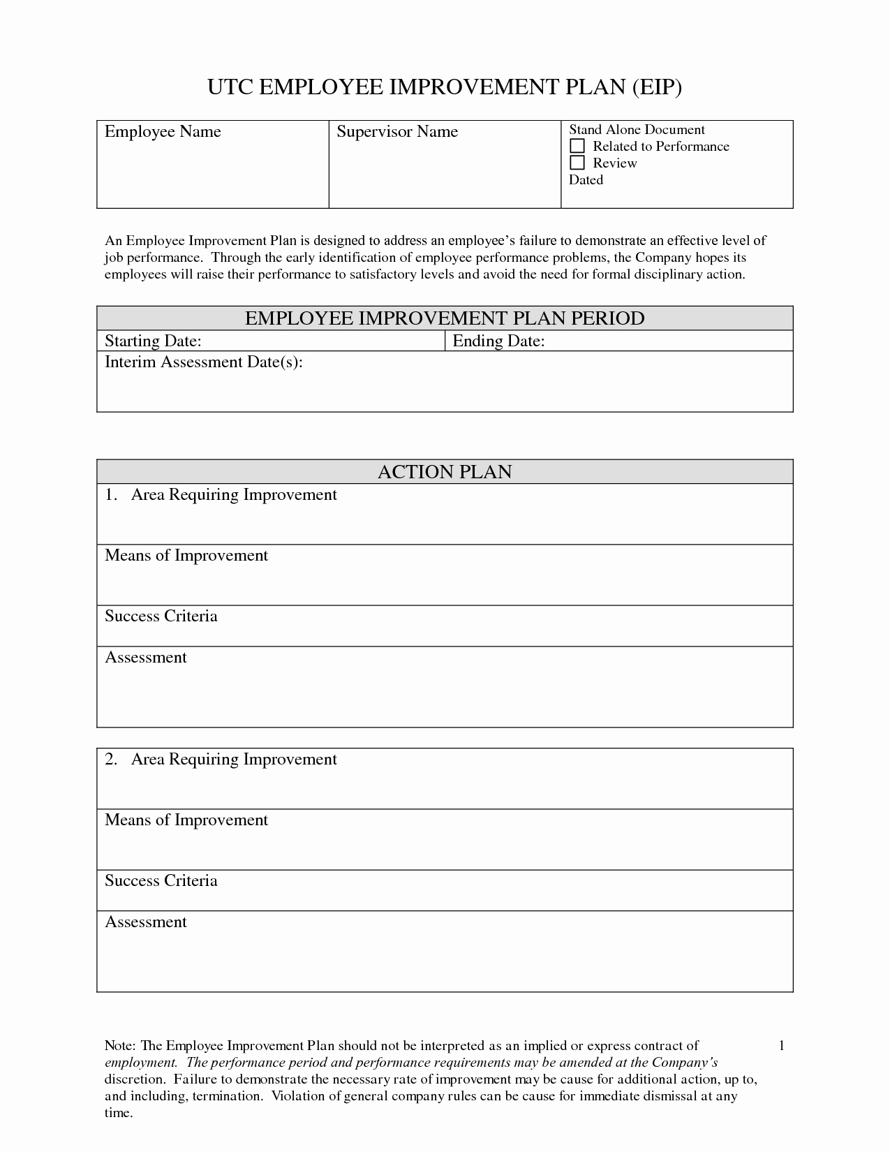 Performance Improvement Plan Template Word Inspirational Employee Improvement Plan Template