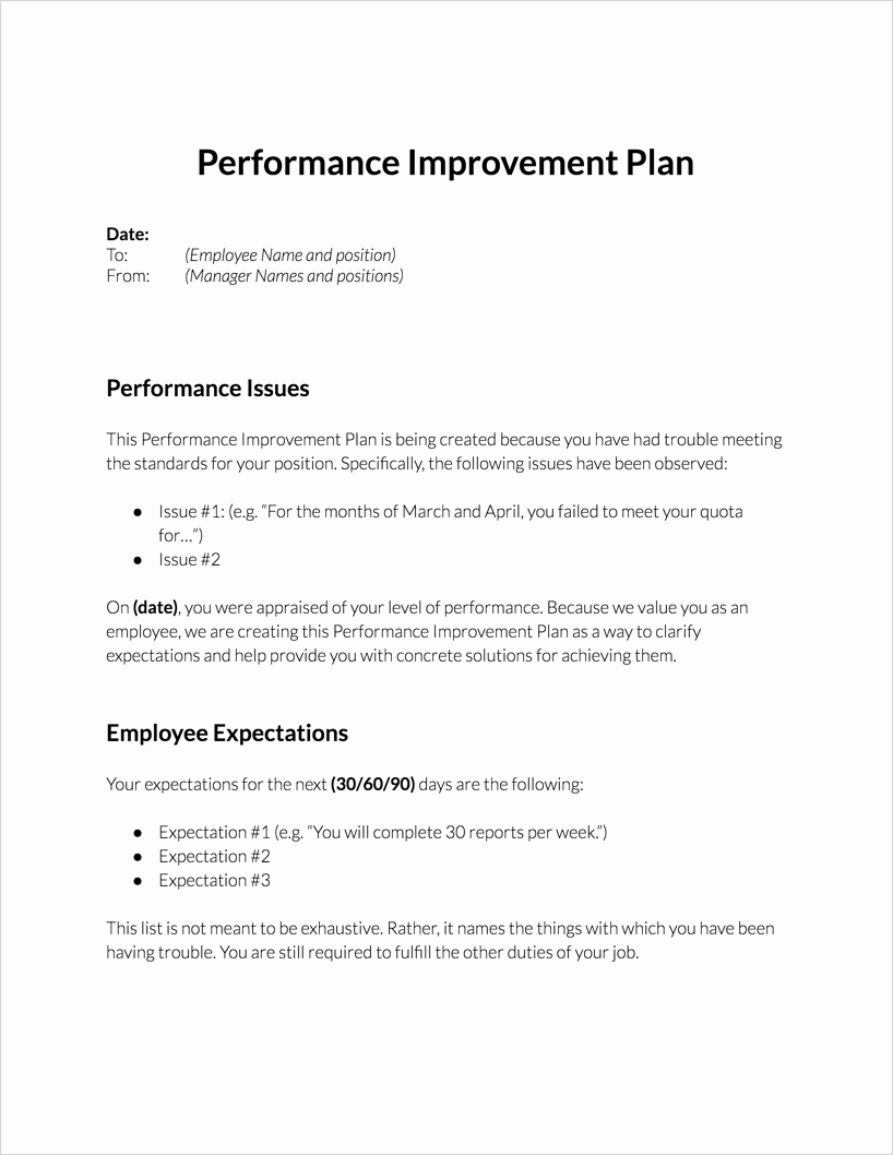 Performance Improvement Plan Template Word Inspirational Performance Improvement Plan for Download