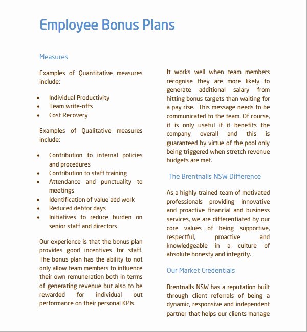 Performance Incentive Plan Template Awesome Sample Bonus Plan Template 7 Free Documents In Pdf