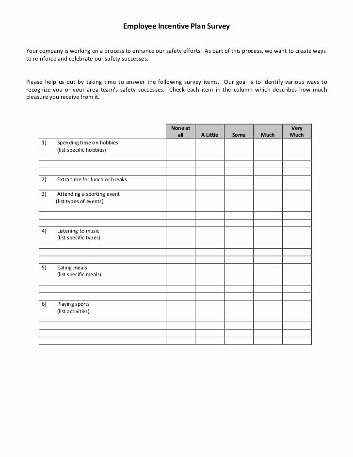 Performance Incentive Plan Template Unique Employee Safety Incentive Plan Survey