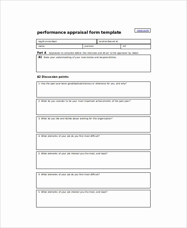 Performance Review form Template Awesome Sample Performance Appraisal 6 Documents In Word Pdf