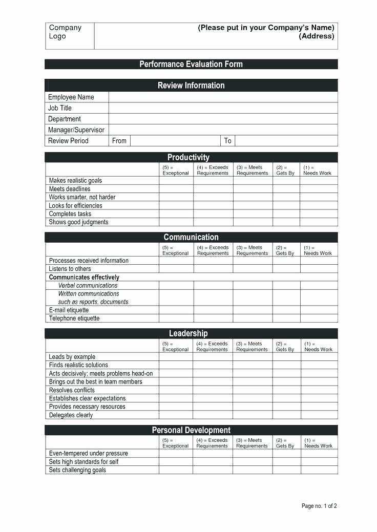 Performance Review form Template Fresh Employee Performance Appraisal form Template