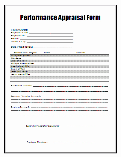 Performance Review form Template Inspirational Performance Appraisal form