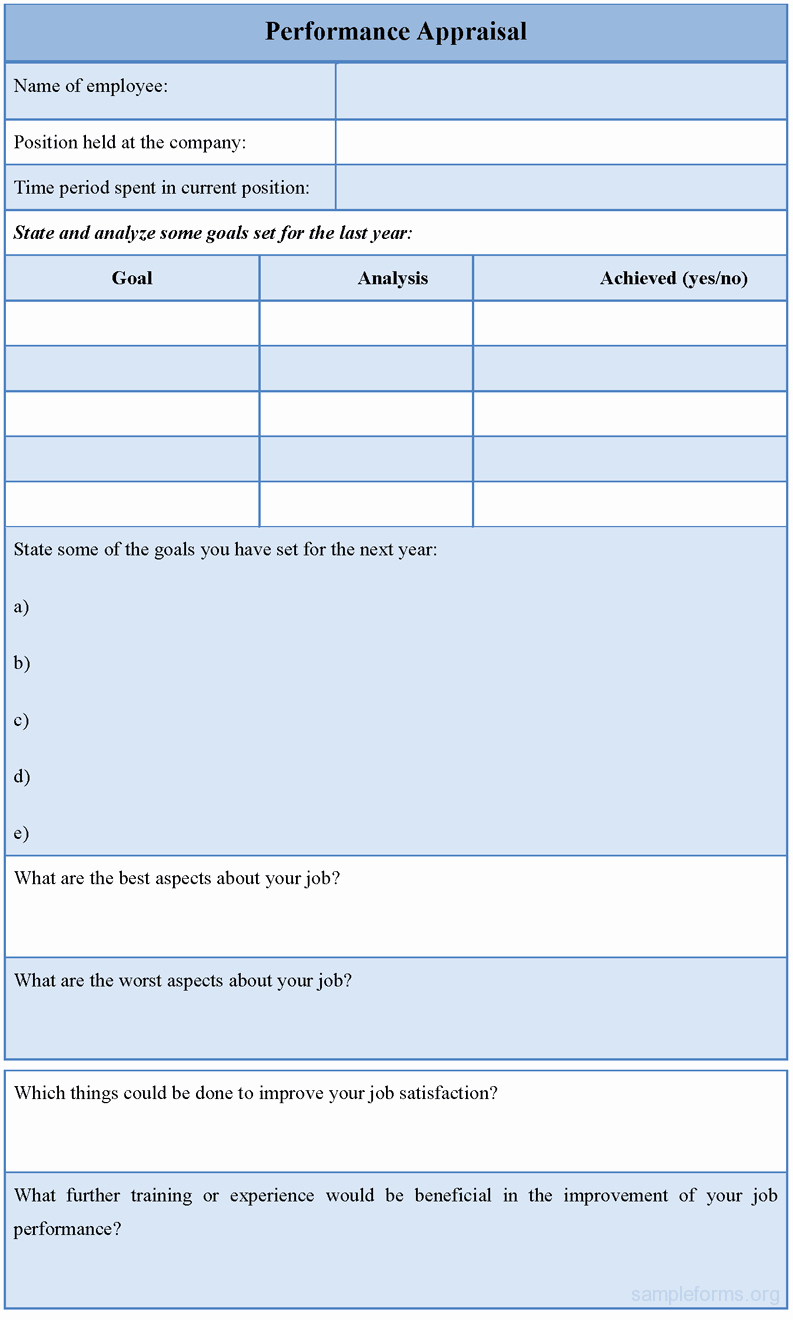 Performance Review form Template Lovely Performance Appraisal form Template Sample forms