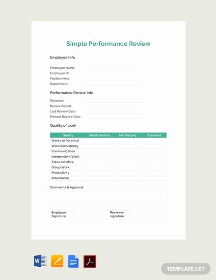 Performance Review Template Free Luxury Free Simple Performance Review Template Pdf